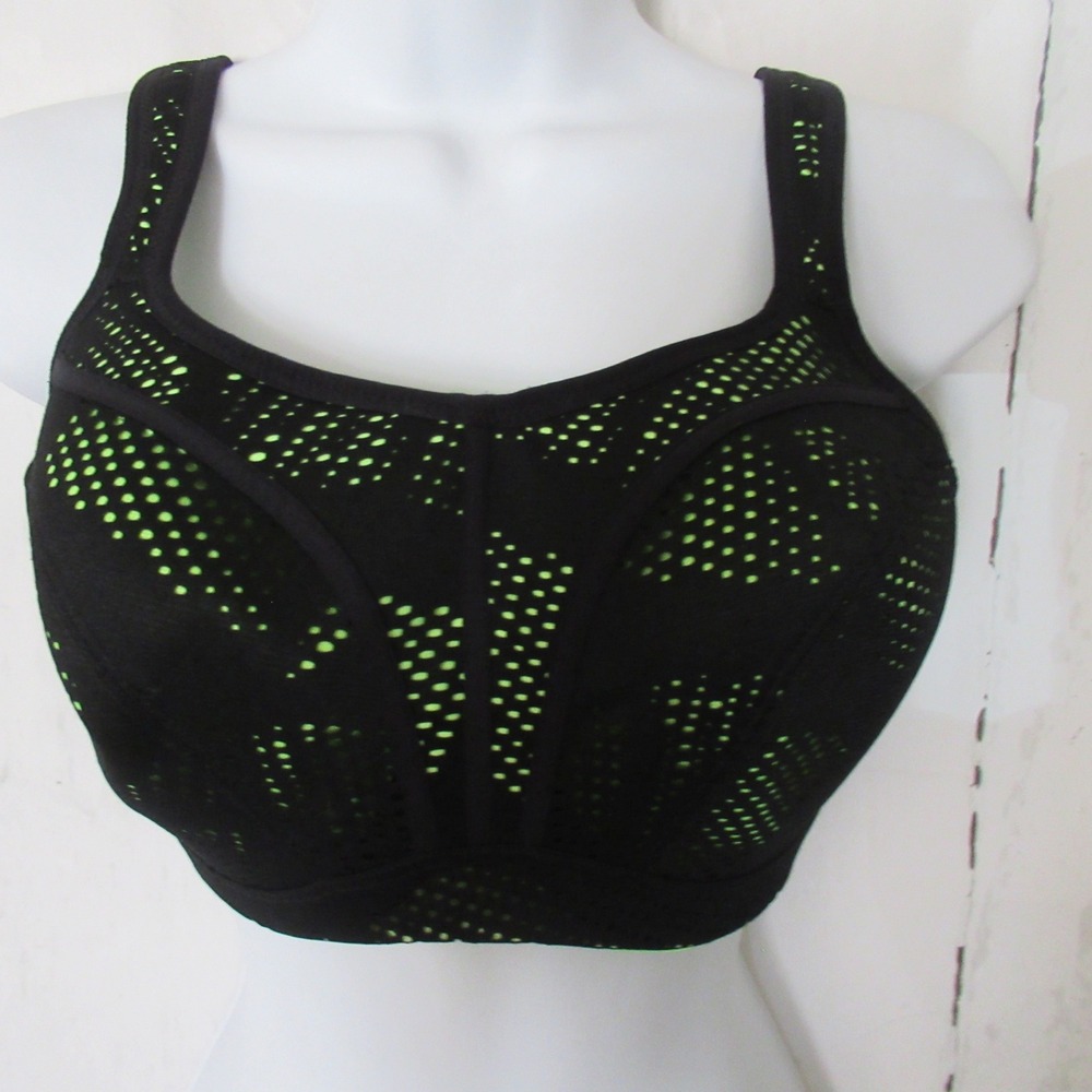 Panache Sports Bra 30G Black Mesh Neon High Impact Sport Running 5021C